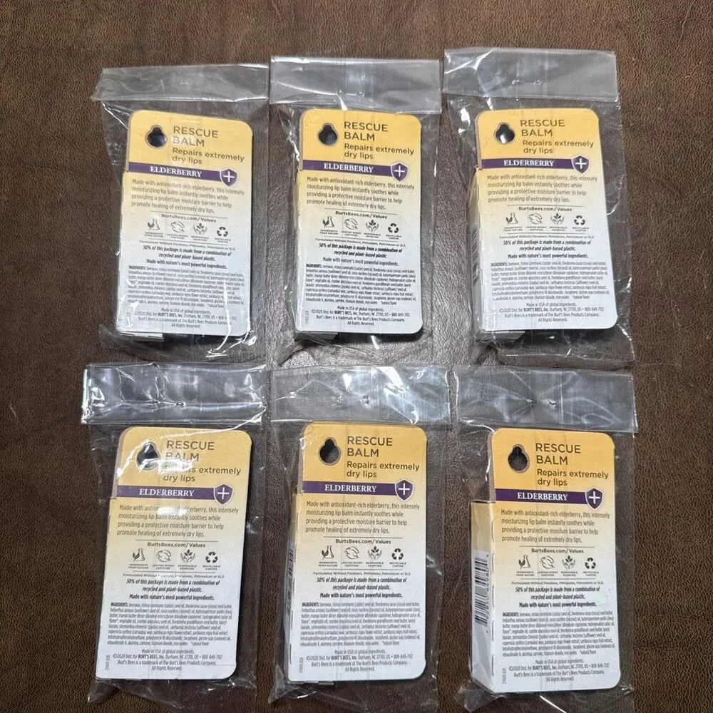 6 Pack Lot Burt's Bees Rescue Balm Antioxidant-Rich Elderberry 0.15 oz